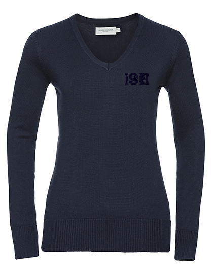 Ladies V-Neck Knitted Pullover (navy)